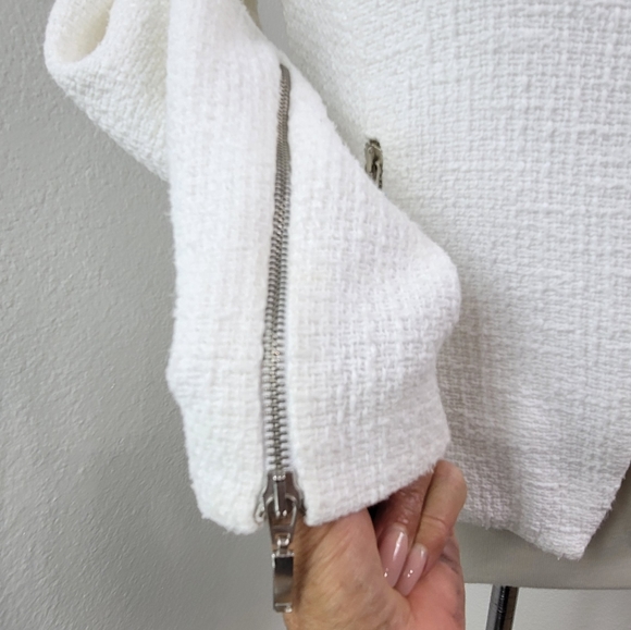 ZARA TRAFALUC TWEED WHITE ZIPPER BLAZER - Picture 9 of 16